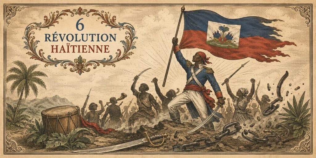 Recto de la carte 6 de la Fresque de la Diaspora Haïtienne, intitulée Révolution haïtienne.