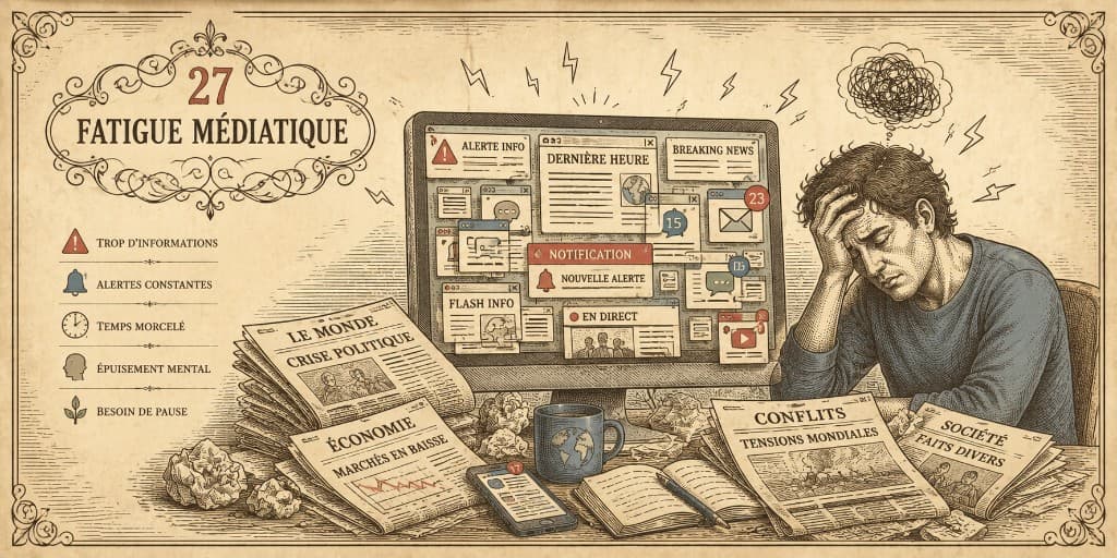 Recto de la carte 27 de la Fresque de la Diaspora Haïtienne, intitulée Fatigue médiatique.